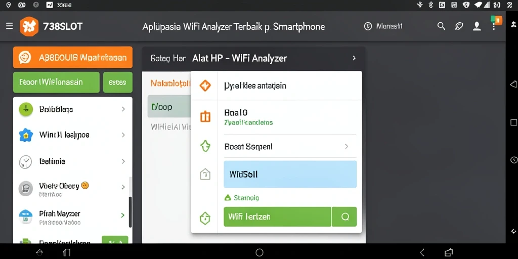 Tampilan antarmuka aplikasi 738SLOT yang menampilkan analisis WiFi secara real-time.