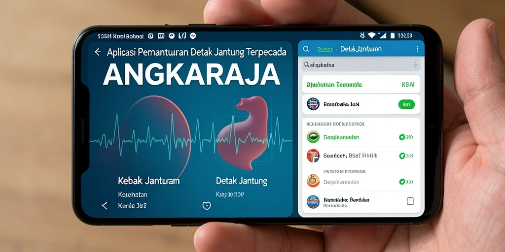 Antarmuka aplikasi ANGKARAJA yang menampilkan pemantauan detak jantung.