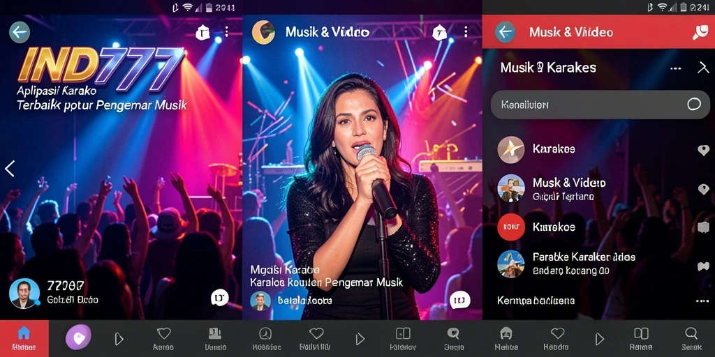 Antarmuka pengguna dari aplikasi Karaoke dengan berbagai fitur menarik.