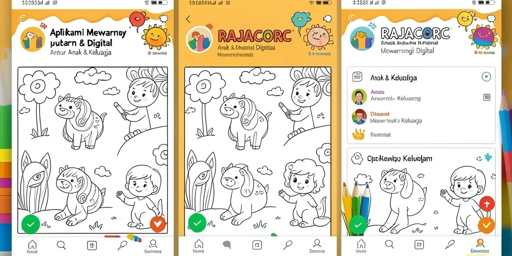 Tampilan antarmuka <strong>RAJACORC</strong> yang menarik untuk mewarnai.