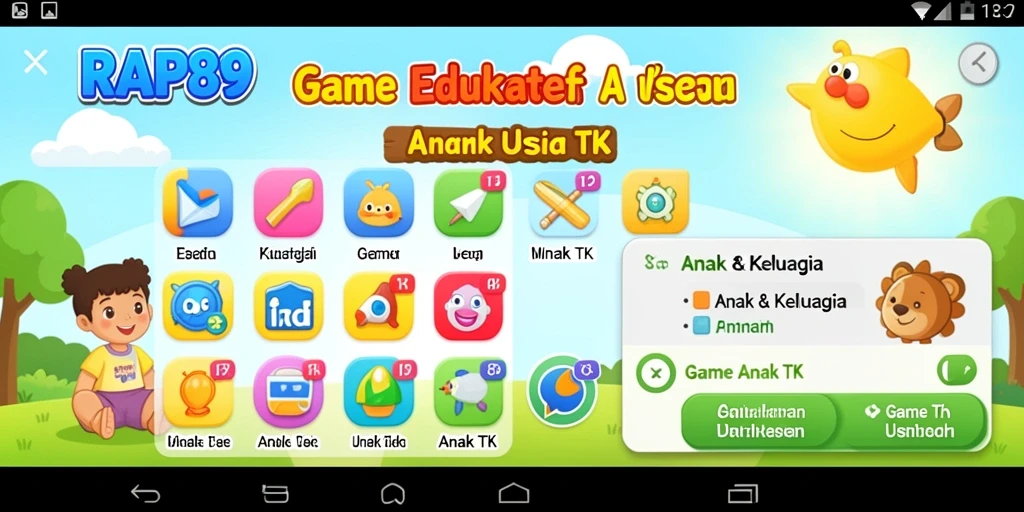 Tampilan antarmuka RAP89 yang ceria dan interaktif untuk anak-anak.